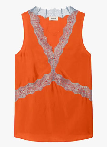 Top droit col V en soie ZADIG&VOLTAIRE Orange